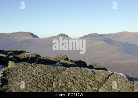 Blick auf Tryfan vom Grat der Moel Siabod. Stockfoto