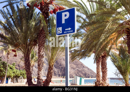 Blauen Behindertenausweis Parken Zeichen Teneriffa Spanien Stockfoto