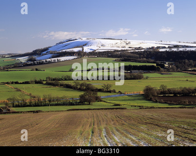 Arun-Tal und Schnee auf Rackham Hügel von Bury Hügel im Winter in South Downs National Park. West Sussex England UK Großbritannien zu begraben Stockfoto