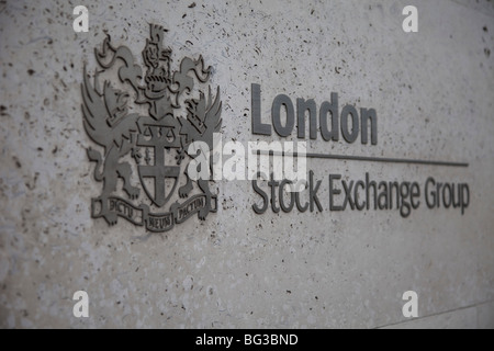 Melden Sie sich außerhalb der London Stock Exchange Group Büros in der City of London. Stockfoto