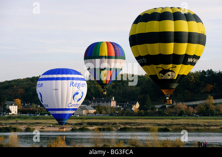 Hot Air Balloon im Tal der Loire, Loir-et-Cher, Touraine, Frankreich Stockfoto