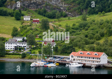 Flam-Dorf, Sognefjorden, westlichen Fjorde, Norwegen, Skandinavien, Europa Stockfoto