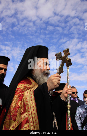 Israel, Jordantal, griechisch orthodoxe Patriarch Theophilus III von Jerusalem auf Theophany am Qasr al Yahud Stockfoto