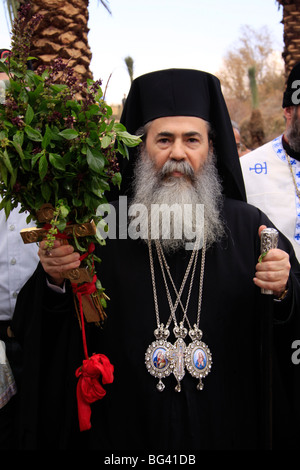 Israel, Jordantal, griechisch orthodoxe Patriarch Theophilus III von Jerusalem auf Theophany am Qasr al Yahud Stockfoto