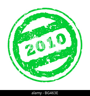 Grüne Jahr 2010 Stempel, isoliert auf weißem Hintergrund verwendet. Stockfoto