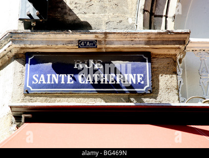 Melden Sie sich an der Rue Sainte Catherine, Bordeaux, Frankreich Stockfoto