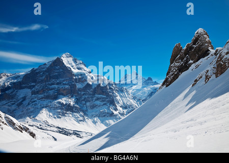 Berggipfel über Grindelwald, Jungfrauregion, Berner Oberland, Schweizer Alpen, Schweiz Stockfoto