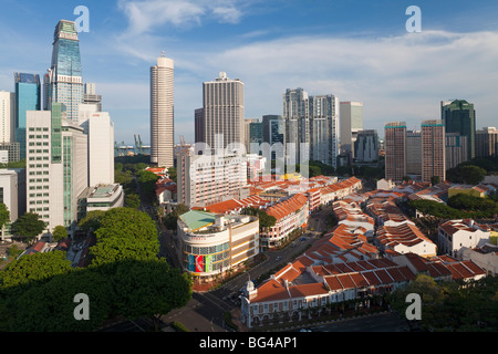 Erhöhte Sicht über Chinatown, moderne Skyline von Singapur, Asien Stockfoto