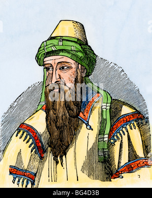 Saladin, Kommandeur der muslimischen Kräfte, die des Dritten Kreuzzuges besiegt. Hand - farbige Holzschnitt Stockfoto