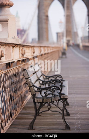 Frühmorgens am Brooklyn Bridge, New York City, New York, Vereinigte Staaten von Amerika, Nordamerika Stockfoto