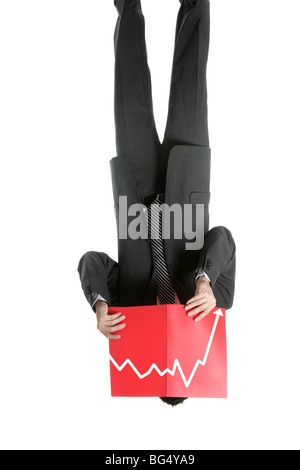 Geschäftsmann junge negative Diagramm, isoliert auf weiss in voller Länge Stockfoto
