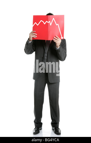 Geschäftsmann junge negative Diagramm, isoliert auf weiss in voller Länge Stockfoto