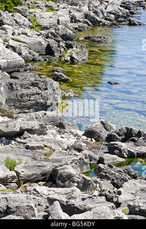 Felsige Küste auf der Bruce-Halbinsel am Georgian Bay, Ontario. Stockfoto