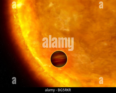 Dies ist eine künstlerische Darstellung eines Jupiter-sized Planeten vorbei an seinen Mutterstern. Stockfoto