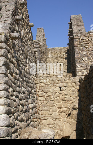 Feinen Steinmetzarbeiten in Inca Häuser, Ruinen Inka Machu Picchu, Peru, Südamerika Stockfoto