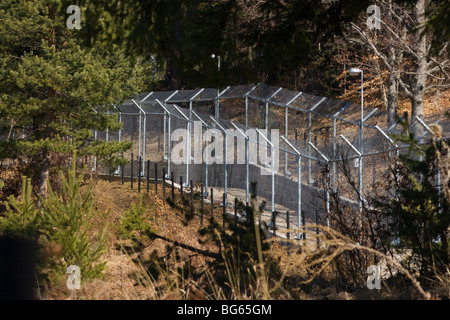 Belitza Dorf, Bärenheiligtum, Bären, Stiftung Brigitte Bardot, Tanzender Bärenpark, Zaun für Menschen Stockfoto