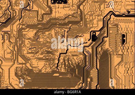 Abstrakte industrielle Struktur einer elektronischen Platte mit Pfaden Stockfoto