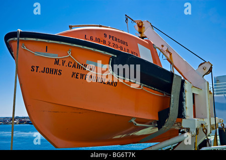 Rettungsboot auf der M/V-Karibu, der Marine Atlantic-Fähre, die befördert Passagiere und Fahrzeuge zwischen Port Aux Basken in New Stockfoto