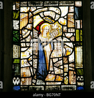 Von der mittelalterlichen Glasmalerei Detail in allen heiligen Kirche, Ballen, Norfolk, Darstellung aus dem 15. Jahrhundert Jungfrau Maria Verkündigung Szene Stockfoto