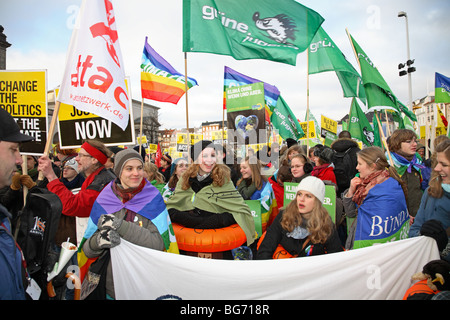 Die demonstranten an der großen Demonstration vor dem Parlament in Kopenhagen die UN-Klimakonferenz im Dezember 2009. Stockfoto