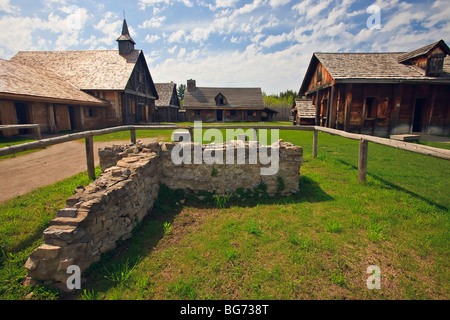 Alte Steinmauer am Eingang zum Sainte-Marie unter den Huronen komplexe in der Stadt von Midland, Ontario, Kanada. Stockfoto