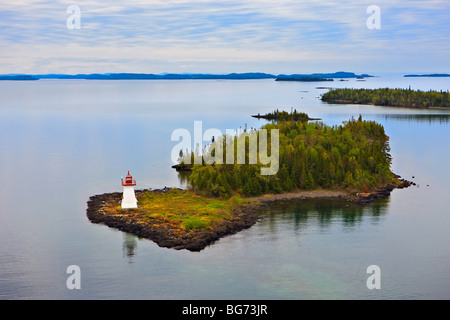 Shaganash Insel-Leuchtturm, Shaganash Insel, Lake Superior, in der Nähe von Thunder Bay, Ontario, Kanada. Stockfoto