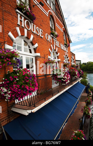 Haus auf der Brücke Restaurant, Eton, von der Themse, Windsor, Berkshire, England Stockfoto