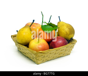 Einen Ausschnitt der Tabelle Obstkorb - Orangen, Äpfeln und Birnen. Stockfoto