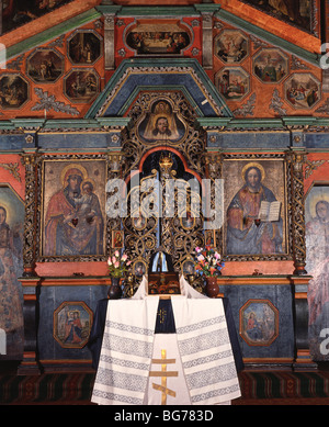 Ikonostase und Altar der christlichen Kirche in Pie. Kiew. Ukraine Stockfoto