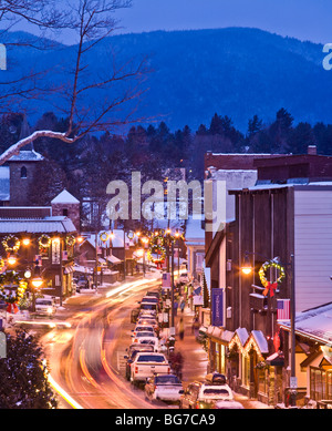 Main Street, Lake PLacid, New York, in den Adirondacks Stockfoto