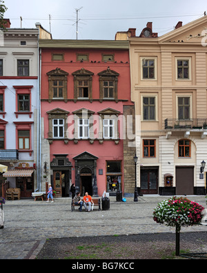 Haus am Marktplatz, Lemberg, Lviv Oblast, Ukraine Stockfoto