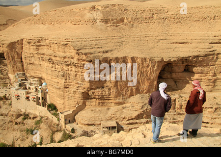 Judäische Wüste, Monastery griechisch orthodoxe St. George am Hang des Wadi Qelt Stockfoto