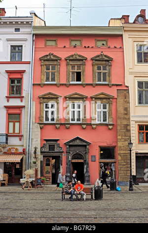 Haus am Marktplatz, Lemberg, Lviv Oblast, Ukraine Stockfoto