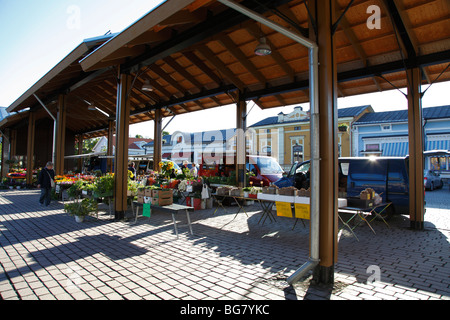 Finnland, Region Satakunta, Rauma, Marktplatz, Markt, Altstadt von Rauma, mittelalterlichen historischen Haus Viertel, Rathausplatz Stockfoto