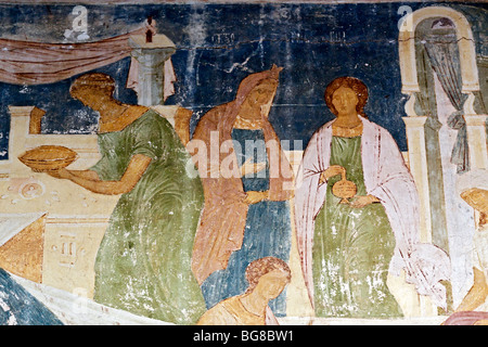 Fresken von Dionysius in Westfassade der Jungfrau Geburt Kathedrale in Ferapontovo Kloster, Region Wologda, Russland Stockfoto