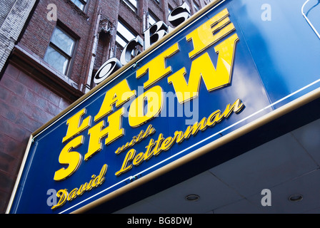 David Letterman Late Show Schild, Außenansicht des Gebäudes, Manhattan, New York City, New York, USA Stockfoto