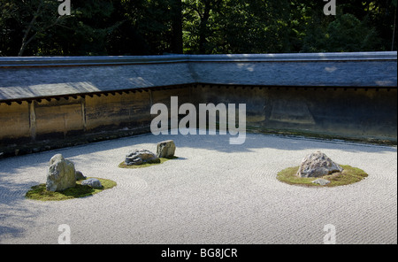 Steingarten des Ryoanji Zen-Tempels in Karesansui Art. Kyoto. Japan. Stockfoto