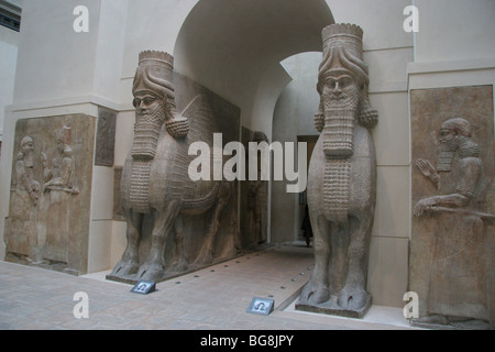 Lamassu oder Stier-Mann. Tor von Sargon II Palast. Stockfoto