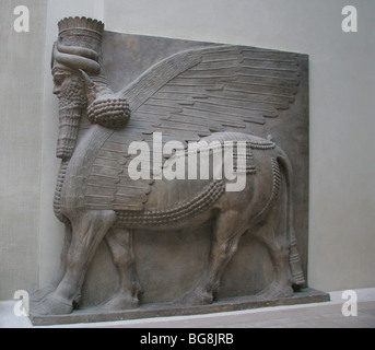 Lamassu oder Stier-Mann. Reliefs aus Sargon II Palast. Stockfoto