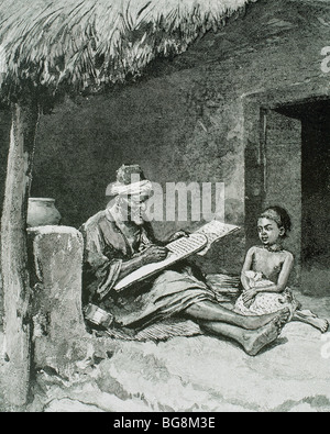 Ein Alter Mann beibringen, um ein Kind zu schreiben. Französischen Sudan. 1893. Stockfoto