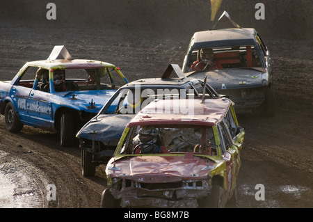 Banger Banger racing Rennen Rennwagen Stock-Car zerschlagen, Zerschlagung smash Crash beschädigt Abstürze Wracks Wracks Junk-Vollkontakt Wr Stockfoto