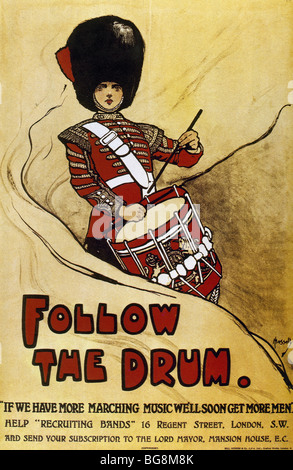 WELTKRIEG (1914-1918). Plakat "Folgen THE DRUM", von John Hassal (1868-1948), herausgegeben von der britischen Regierung. Stockfoto
