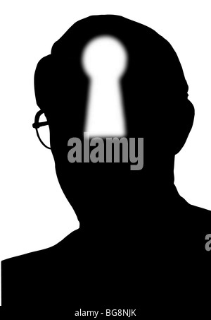 Konzeptbild von Silhouette Mann mit Schlüsselloch im Kopf Stockfoto