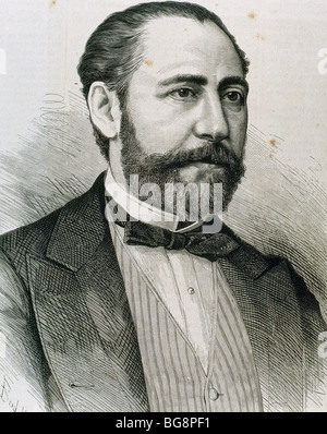 BARBIERI, Francisco Asenjo (Madrid, 1823-Madrid, 1894). Spanischer Komponist. Kupferstich von A. Carretero. Stockfoto