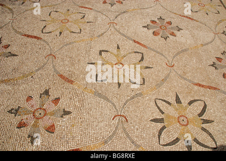 Ostia Antica. Hafenstadt des antiken Roms. Mosaik Blumen Dekoration. Detail. Itay. Europa. Stockfoto