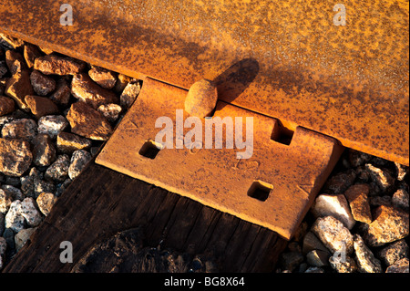 Eisenbahn-Spikes und Krawatte Platte Stockfoto