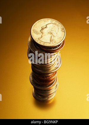 Stapel von US-Dollar-Münzen Stockfoto