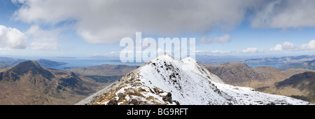 Panoramablick vom Gipfel des Ladhar Beinn auf der Halbinsel Knoydart Stockfoto