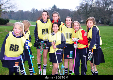 House Lacrosse Team, Heathfield St Mary's School, London Road, Ascot, Berkshire, England, Vereinigtes Königreich Stockfoto