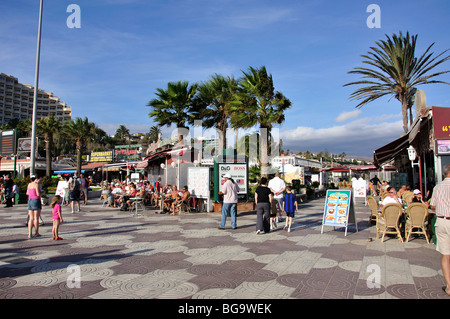 Cafés im Freien am Strand promenade, Playa del Ingles, San Bartolome de Tirajana Gemeinde Gran Canaria, Kanarische Inseln, Spanien Stockfoto